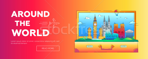 Around the World - vector line travel web page header illustration Stock photo © Decorwithme