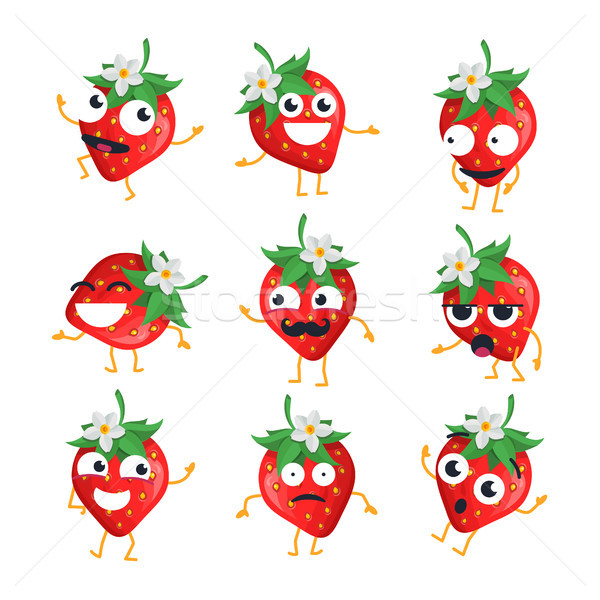 Strawberries - vector isolated cartoon emoticons Stock photo © Decorwithme
