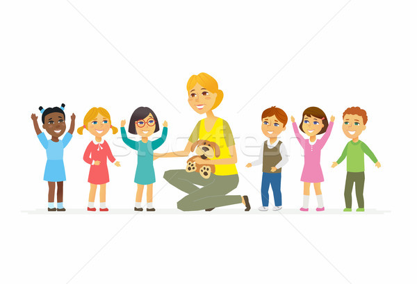 Nursery teacher with children - cartoon people characters isolated illustration Stock photo © Decorwithme