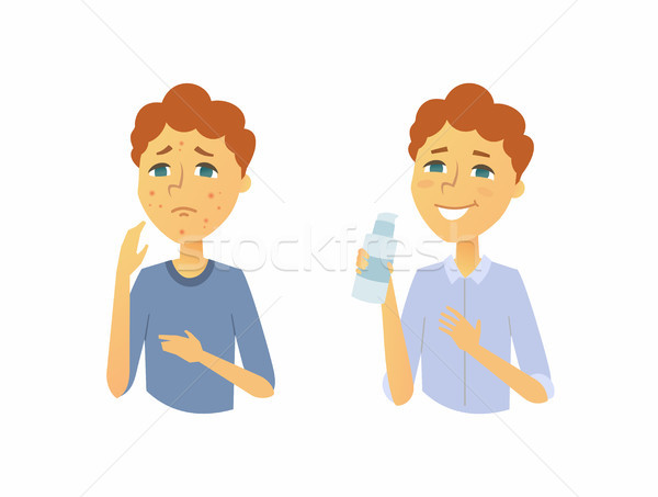 Teenager before and after skin treatment - cartoon people characters illustration Stock photo © Decorwithme