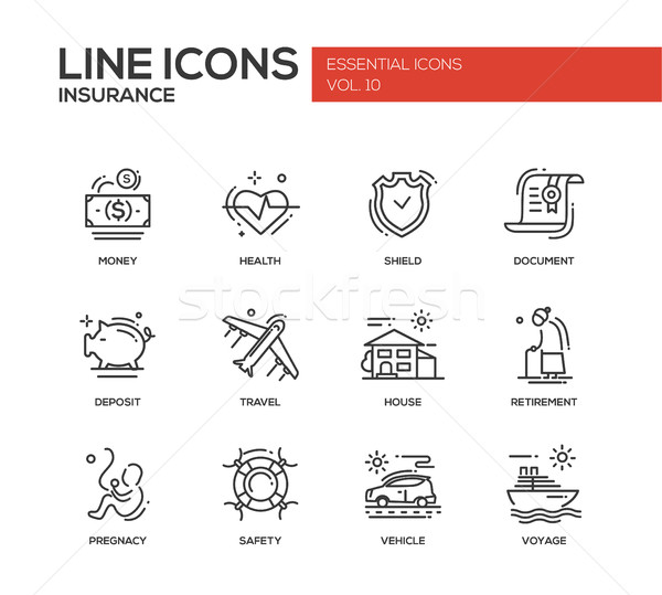 Types of Insurance - line design icons set Stock photo © Decorwithme