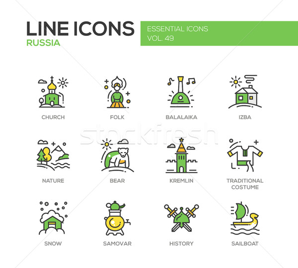 Russian symbols - flat design line icons set Stock photo © Decorwithme