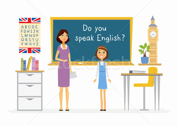 English lesson at school - cartoon people characters illustration Stock photo © Decorwithme
