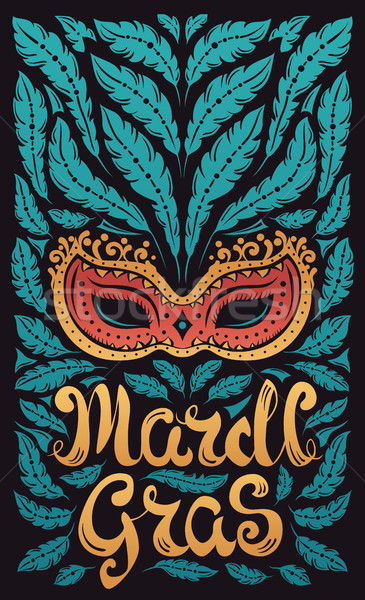 Mardi Gras celebration poster with venetian mask and feathers Stock photo © Decorwithme