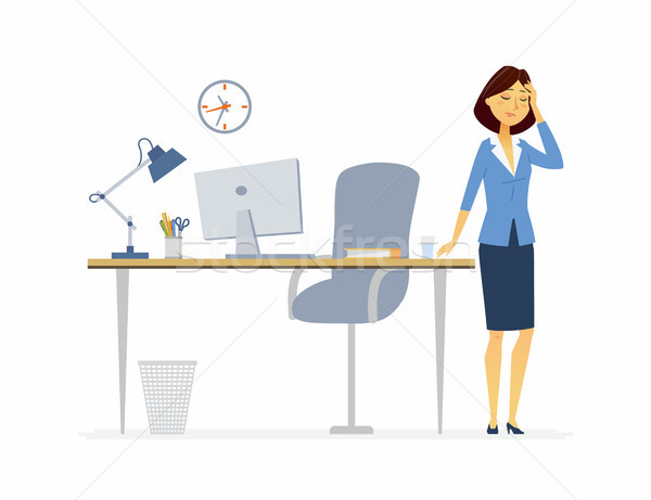 Office worker with a headache - cartoon people characters isolated illustration Stock photo © Decorwithme