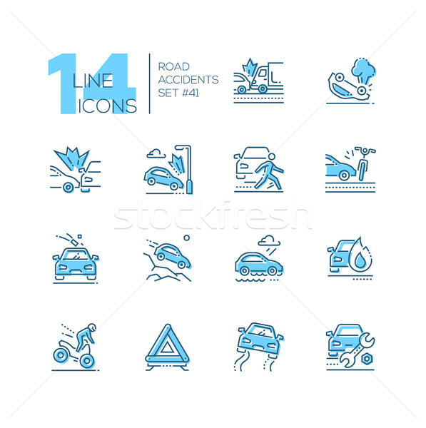 Road accidents - set of line design style icons Stock photo © Decorwithme
