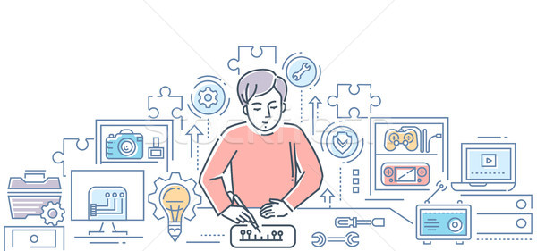 Computer service center - line design style illustration Stock photo © Decorwithme