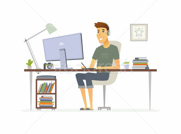 [[stock_photo]]: Freelance · travailleur · personnage · isolé · illustration