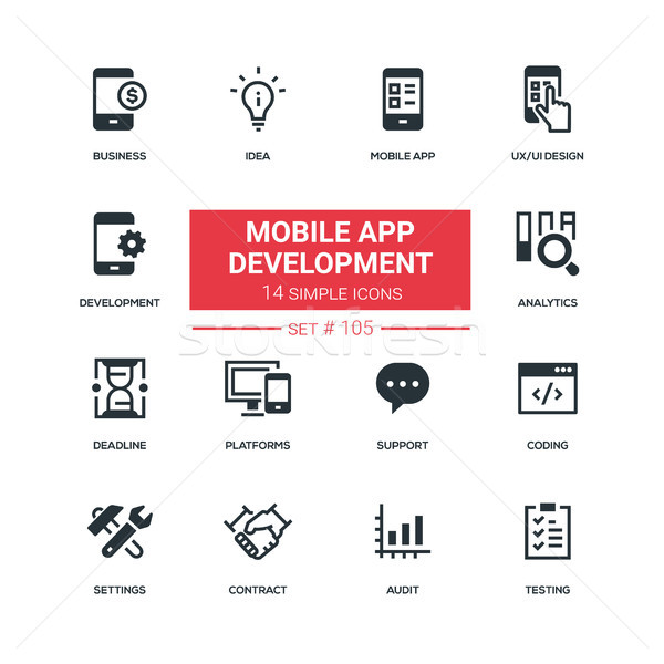 Mobile app development - flat design style icons set Stock photo © Decorwithme