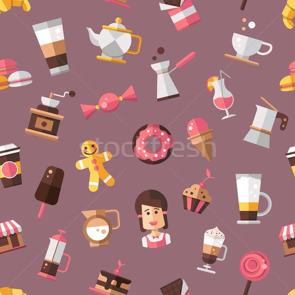 Pattern of modern flat design coffee-shop, cafe & bakery icons. Stock photo © Decorwithme