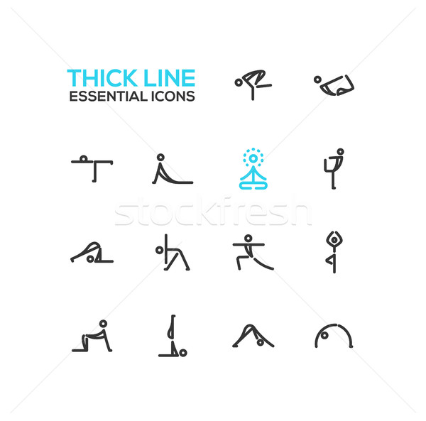 Yoga Poses - Thick Single Line Icons Set Stock photo © Decorwithme