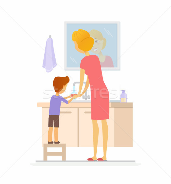 Boy washing his hands - cartoon people character isolated illustration Stock photo © Decorwithme