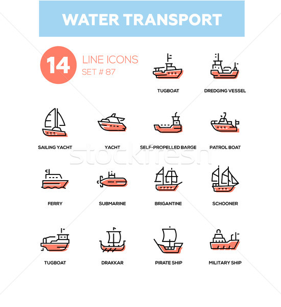 Water transport - line design icons set Stock photo © Decorwithme