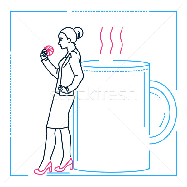 Businesswoman on a coffee break - line design style illustration Stock photo © Decorwithme