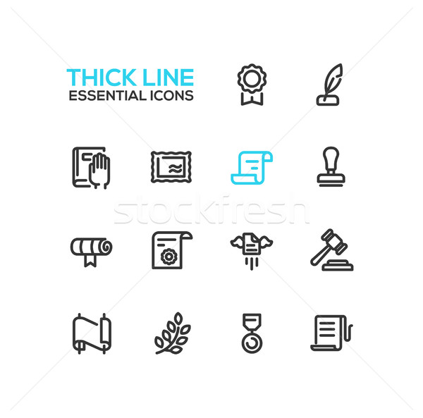 Law and Justice - Thick Single Line Icons Set Stock photo © Decorwithme