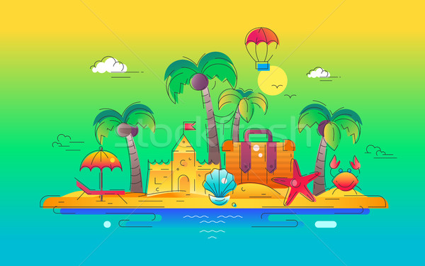 At the Seaside - vector line travel illustration Stock photo © Decorwithme
