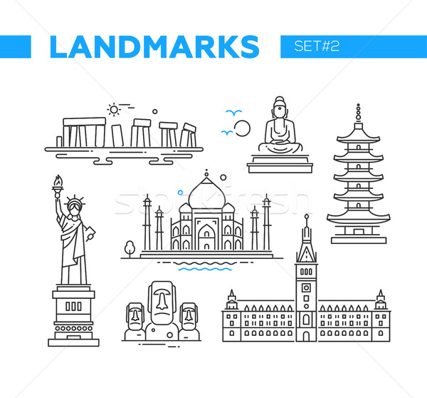 World Famous Landmarks - line design icons set Stock photo © Decorwithme