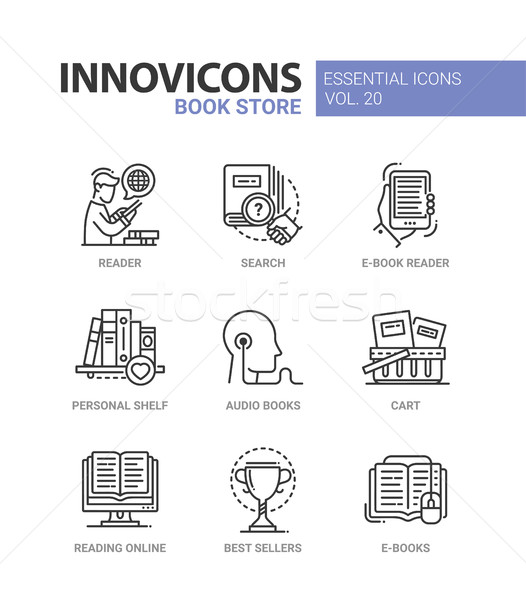 Book store - modern color vector single line icon set Stock photo © Decorwithme