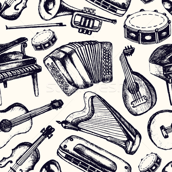 Musical Instruments - one color hand drawn seamless pattern Stock photo © Decorwithme