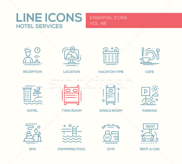 Hotel Services - flat design line icons set Stock photo © Decorwithme