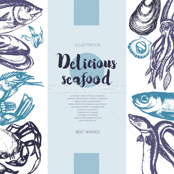Delicious Seafood - color drawn vintage banner template. Stock photo © Decorwithme