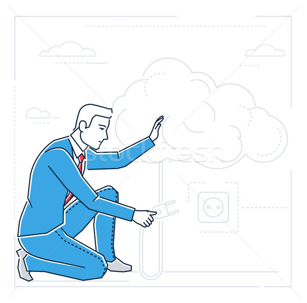 Businessman searching for ideas - line design style isolated illustration Stock photo © Decorwithme