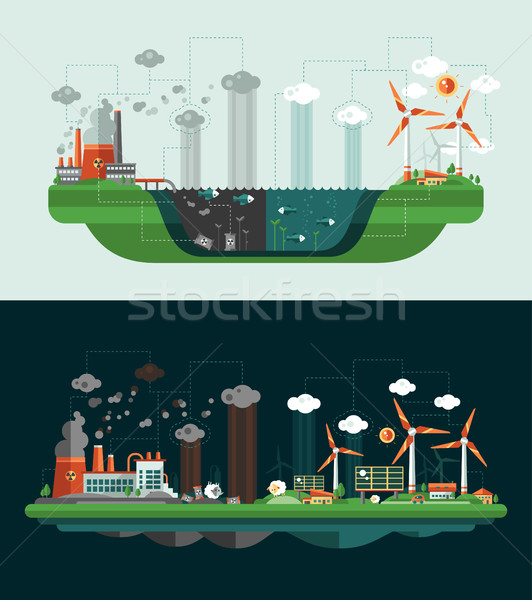 Set of modern flat design conceptual ecological illustrations with icons, infographics elements. Was Stock photo © Decorwithme