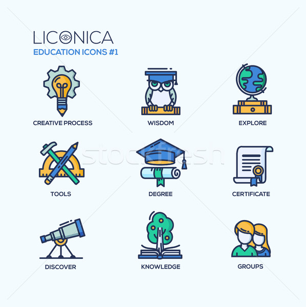 Modern school and education thin line design icons, pictograms Stock photo © Decorwithme