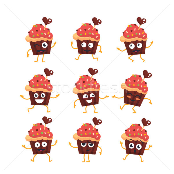 Cupcake - vector set of mascot illustrations. Stock photo © Decorwithme