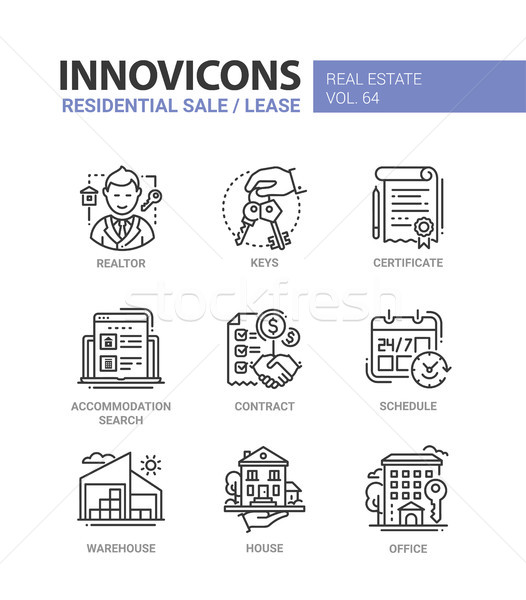 Residential sale and lease - line design icons set Stock photo © Decorwithme