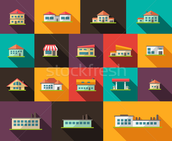 Set of flat design buildings pictograms Stock photo © Decorwithme