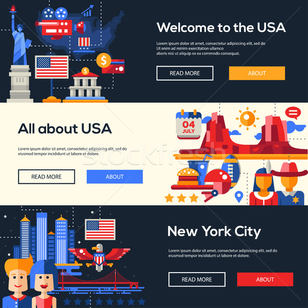 Stock photo: Traveling to the USA website headers banners set