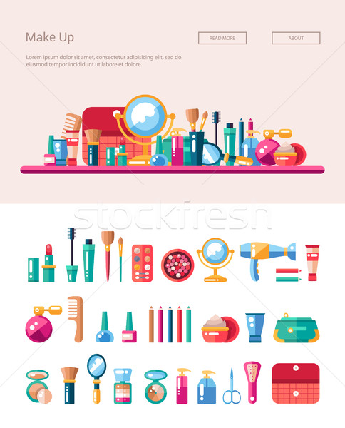 Set of flat design cosmetics, make up icons and elements with he Stock photo © Decorwithme