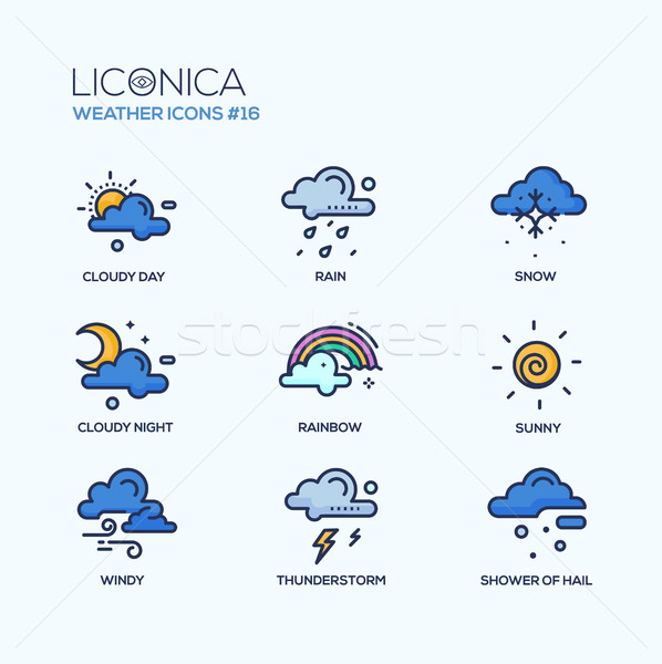 Weather - coloured modern single line icons set Stock photo © Decorwithme