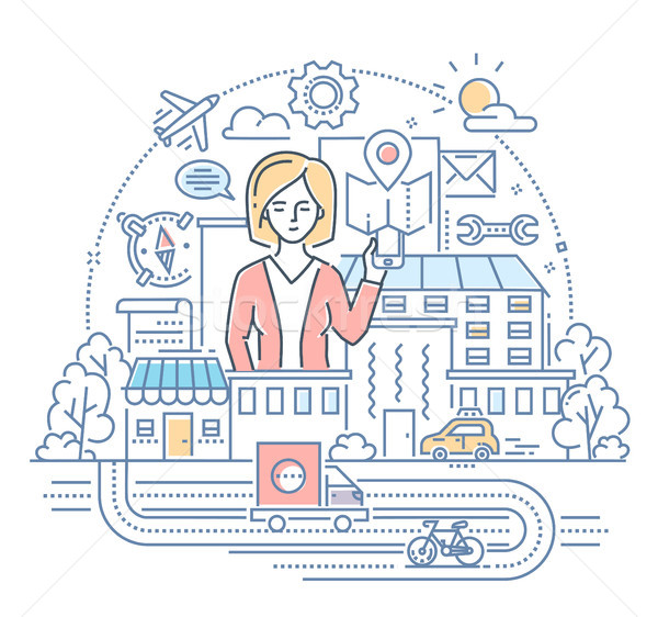 Businesswoman - modern line design style illustration Stock photo © Decorwithme
