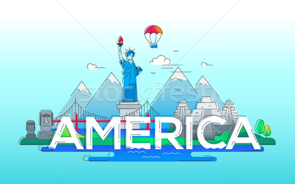 America - vector line travel illustration Stock photo © Decorwithme