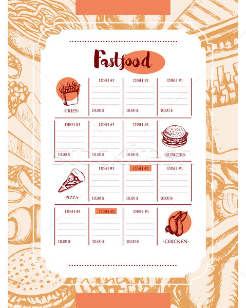 Fast food - color hand drawn vintage template menu Stock photo © Decorwithme