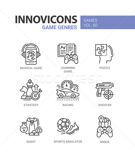 Game genres - line design icons set Stock photo © Decorwithme