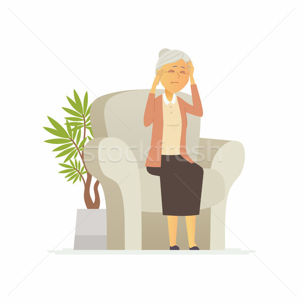 Senior woman with a headache - cartoon people characters isolated illustration Stock photo © Decorwithme