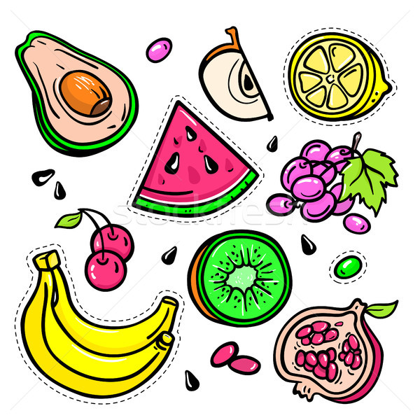 Fruits - vector isolated retro stickers set Stock photo © Decorwithme
