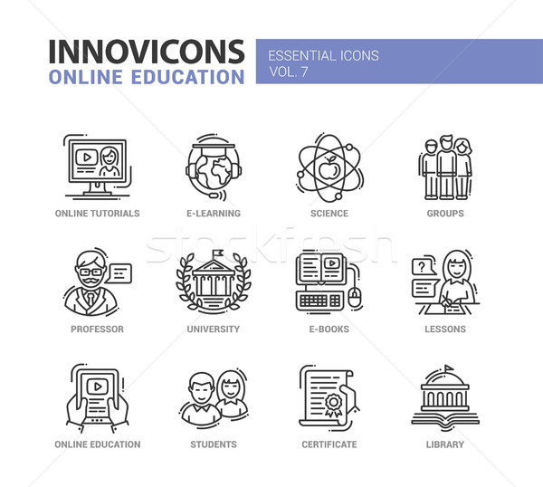 Online education line design icons set Stock photo © Decorwithme