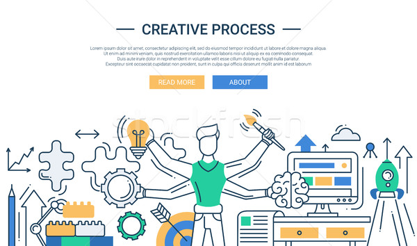 Creative process line design banner with many handed man Stock photo © Decorwithme