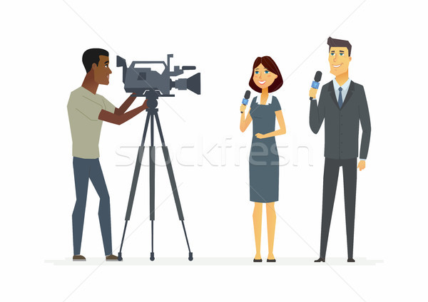 TV presenters - cartoon people characters illustration Stock photo © Decorwithme