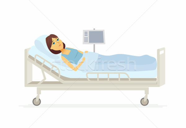 Frau Krankenhausbett Zeichen Illustration weiß Stock foto © Decorwithme
