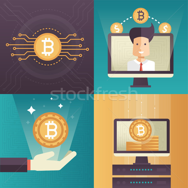 Cryptocurrency - set of colorful flat design style infographics elements Stock photo © Decorwithme