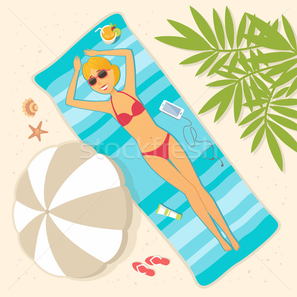 Girl lying on the beach - cartoon people character illustration Stock photo © Decorwithme
