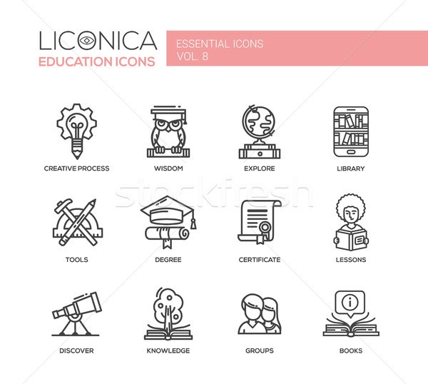 Modern school and education thin line design icons, pictograms Stock photo © Decorwithme