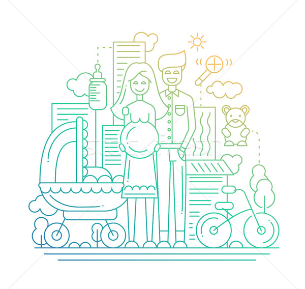 [[stock_photo]]: Famille · heureuse · ligne · design · illustration · vecteur · modernes