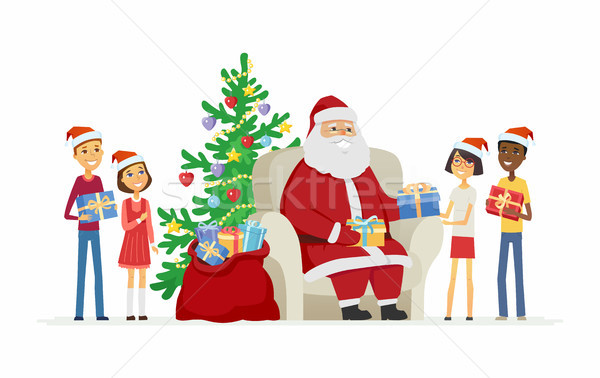 Stock photo: Children and Santa Claus - cartoon characters isolated illustration