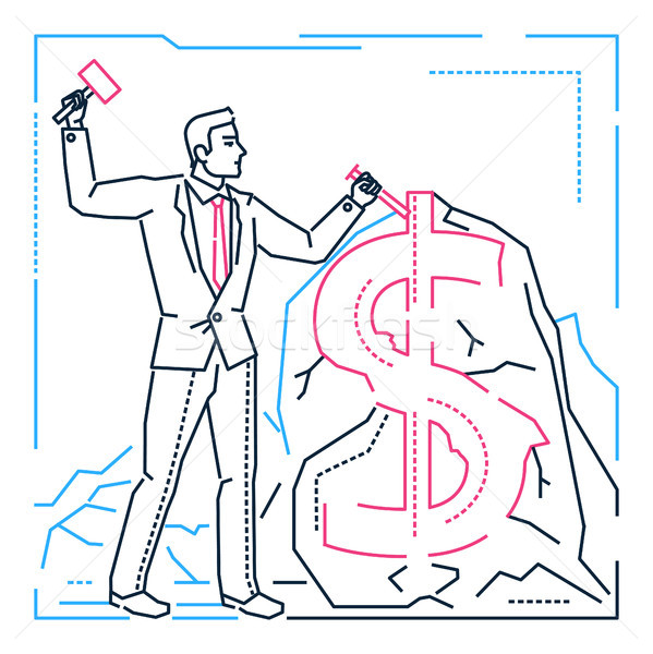 Businessman making money - line design style illustration Stock photo © Decorwithme